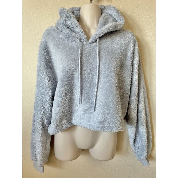 Forever 21 Blue Cloud Plush Drawstring Lounge Hoodie Shorts 2 Piece Set Size S - Picture 2 of 6